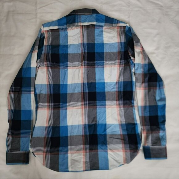 EXPRESS Men's Blue/Multicolor Fitted Plaid Long Sleeve Shirt Size Medium - Picture 3 of 12